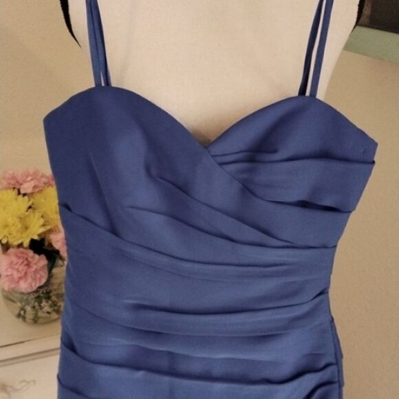 BCBG Maxazria Blue Tucked Strapless Dress - Picture 6 of 14